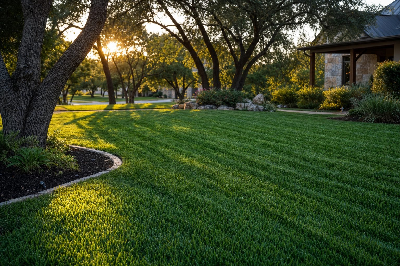 Healthy green lawn cared for by True Roots Lawn and Pest